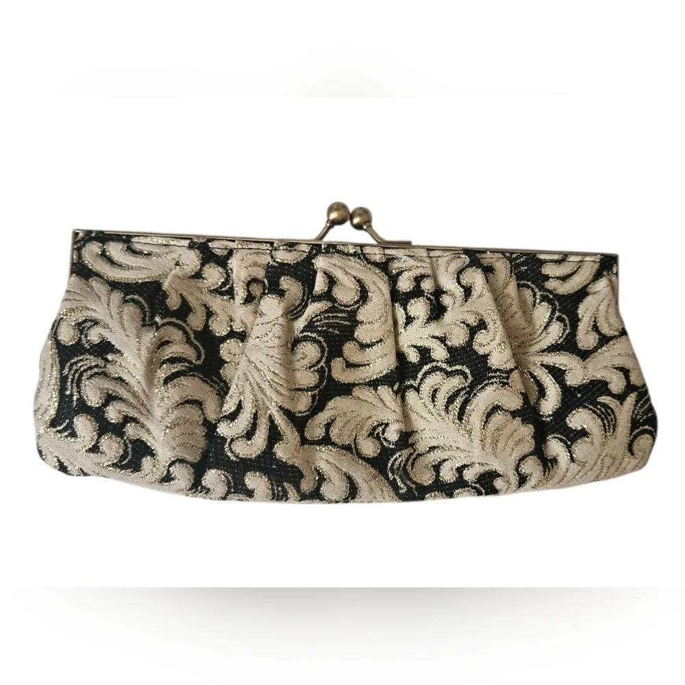 Floral Brocade Clutch Purse with Ball Clasp Closure